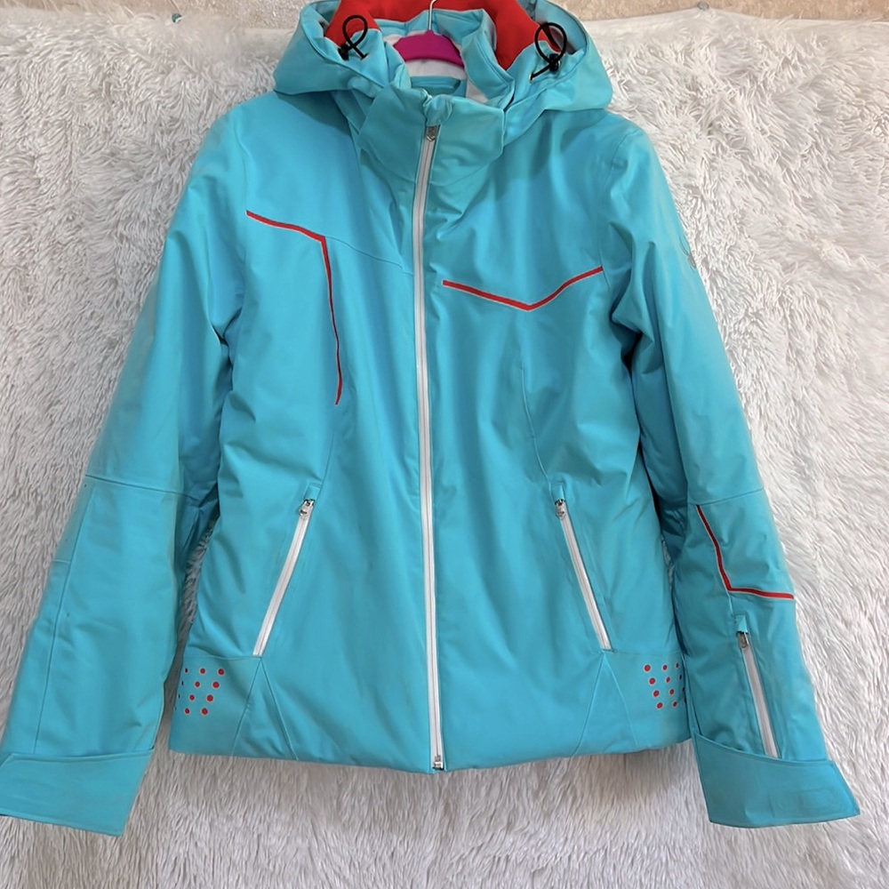 Women’s Spyder light green/blue ski jacket size 8